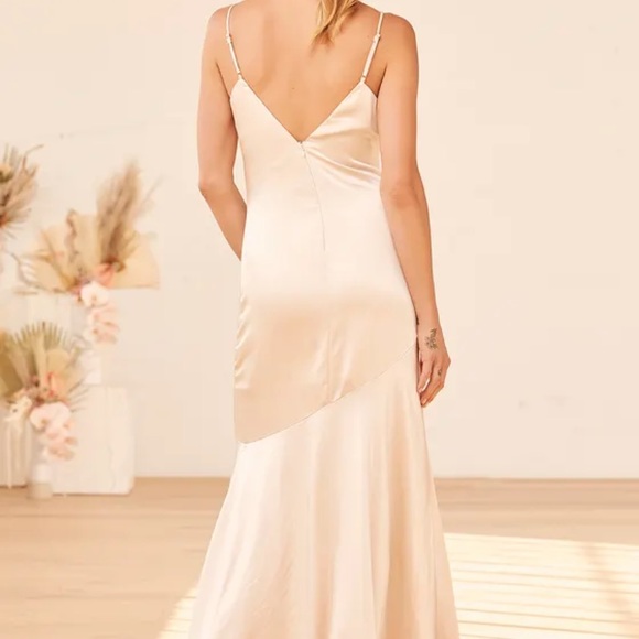 Lulus Champagne Satin Cowl Neck Maxi Dress - Picture 4 of 11